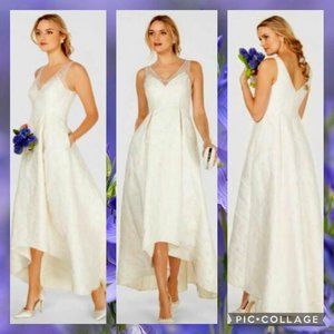 Adrianna Papell | Ivory Gold Beaded  High-Low Gown